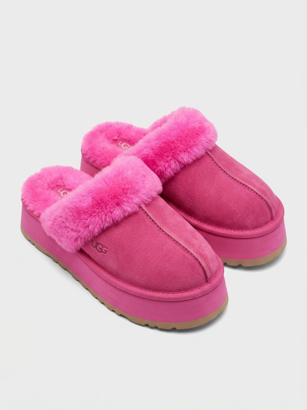 UGG Hot Pink Fluff Platform Clog Slippers